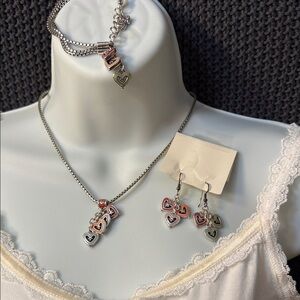 Brighton Silver and Pink Heart Charm Necklace Set 300
